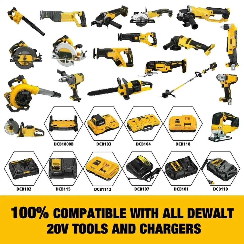 DCB200 For Dewalt 20V 8000mAh Replacement Battery For Dewalt DCB200 Rechargeable Battery DCB206 DCB207 DCB204 Power Tool Battery