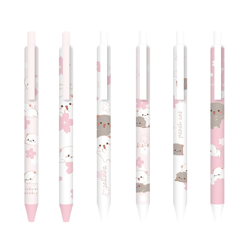 2 stuks roze Sakura Cat Press gelpen 0,5 mm kinderen student schrijfpennen zwarte inkt