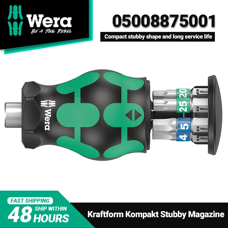 

WERA 05008875001 Kraftform Kompakt Stubby Magazine Screwdriver 6 Pieces Compact Design for Working in Tight Installation Spaces