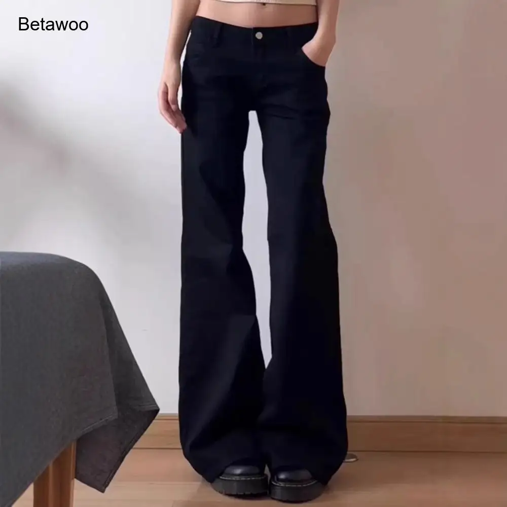 

Women Gyaru Japanese Haruku Trashy Y2K Black Jeans,low Rise Flare Denim Pants,2000S Bell-Bottom Trousers
