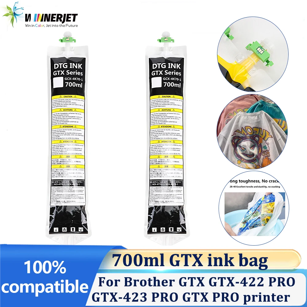 Winnerjet 700ml GTX Ink Bag for Brother GTX GTX-422 GTX-423 GTX PRO Printer with DTG Ink with One Time Use Chip