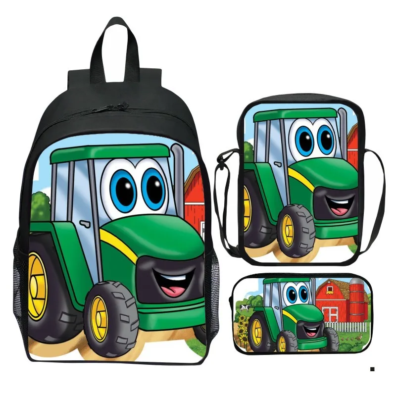 Printed tractor backpack three piece set cartoon elementary school backpack small shoulder bag pencil case
