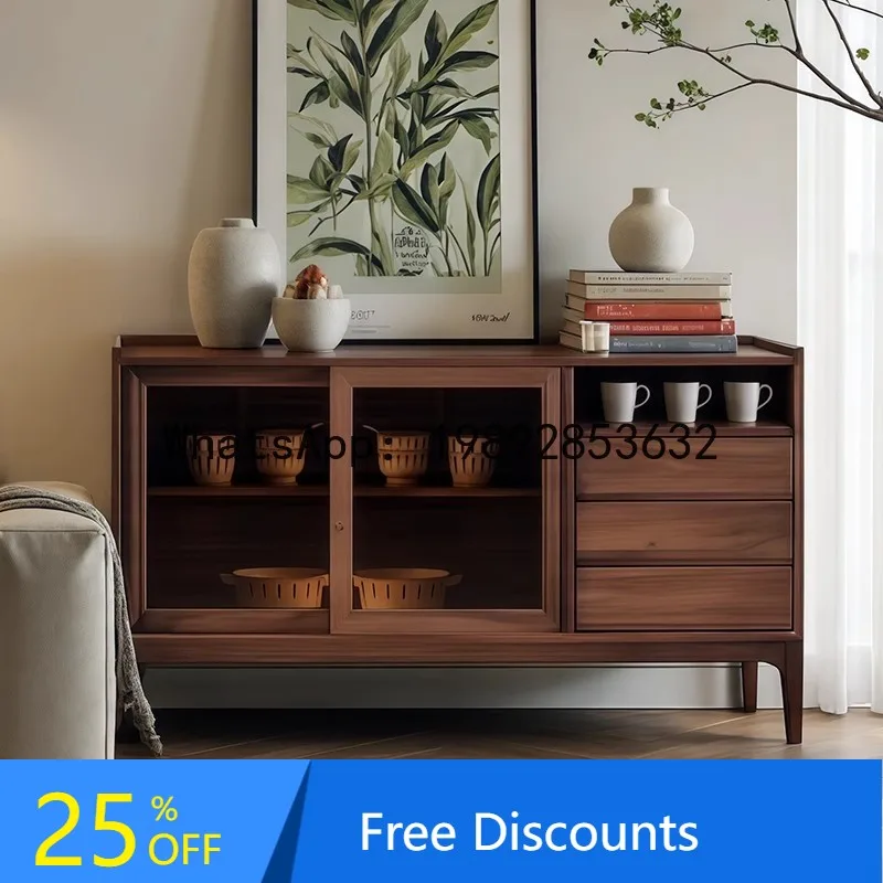 LYY Vintage Style Solid Wood Sideboard Cabinet Living Room Wall-Mounted Integrated Storage Cabinet Wine Cabinet Storage Dining