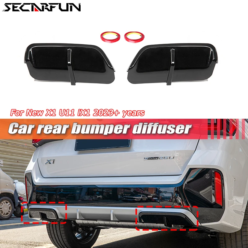 2pcs Carbon Pattern Rear Diffuser For BMW X1 U11 U12 iX1 M Sport Car Bumper Body Kits Chin Spoiler Diffuser 2023 U11 Accessories