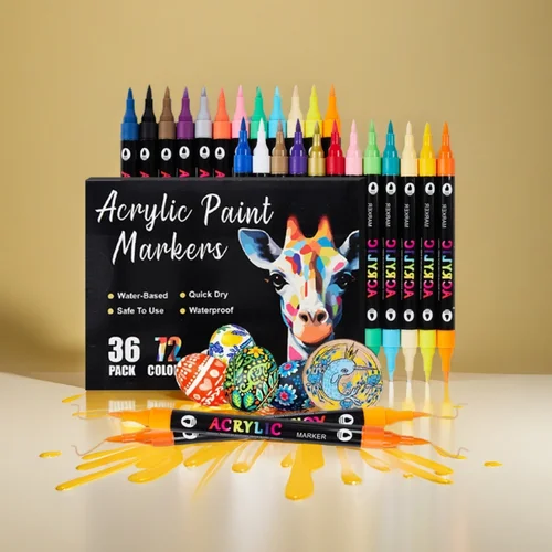 Juego de rotuladores de pintura acrílica de 24/48/72 colores: diseño de doble punta para pintura artística, punteado y colorear, secado rápido y portátil