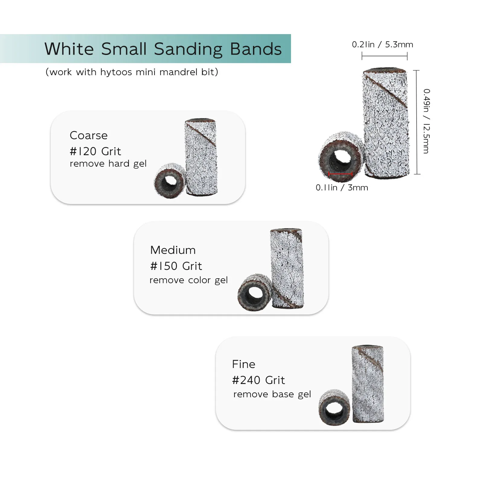 HYTOOS 3mm Mini Zebra Sanding Bands Without Mandrel Electric Nail Drill Bit Accessories Gel Removal Nails Care Polishing Tool