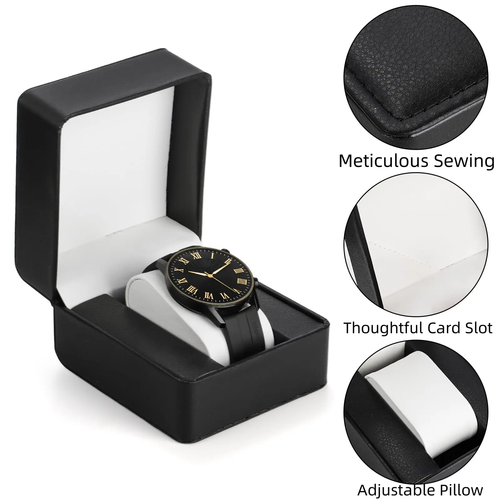 PU Leather Black Single Watch Box with Pillow Clamshell Watch Storage Box Organizer Jewelry Bracelet Display Gift Packaging Case