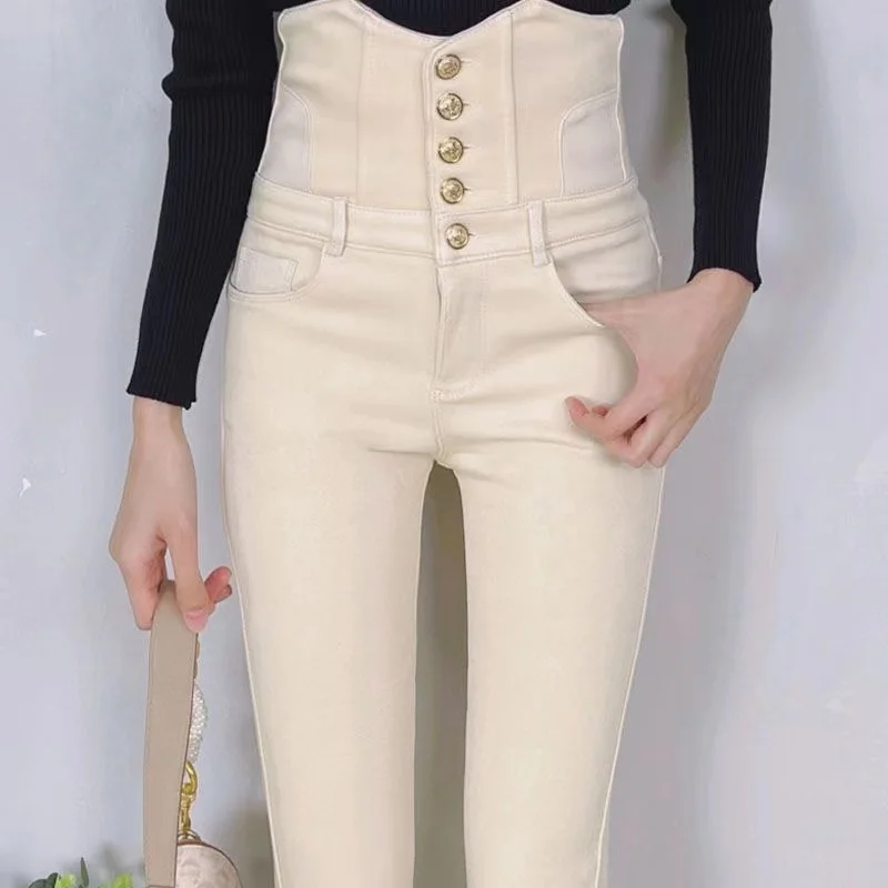 

High Waist Thiened Fce Women's Jeans Pants Autumn Winter New Sle Slimming Pencil Trousers Cotton Stretch Denim Skinnies