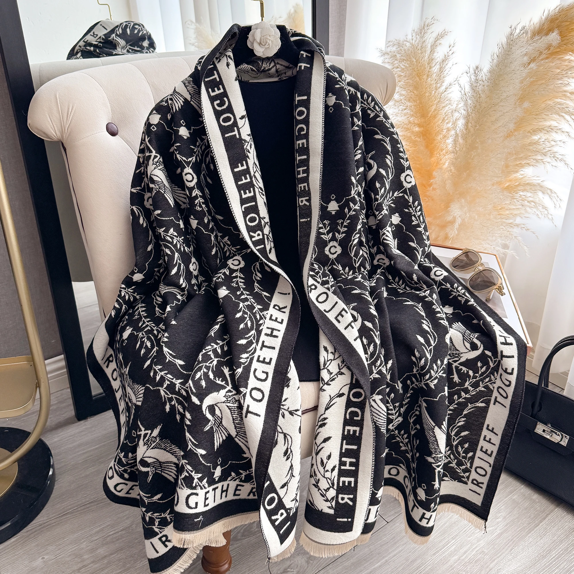 

2025 женский кашемировый шарф, роскошный осенне-зимний теплый двусторонний жаккардовый платок с принтом, пашмина, модный бренд Bufanda