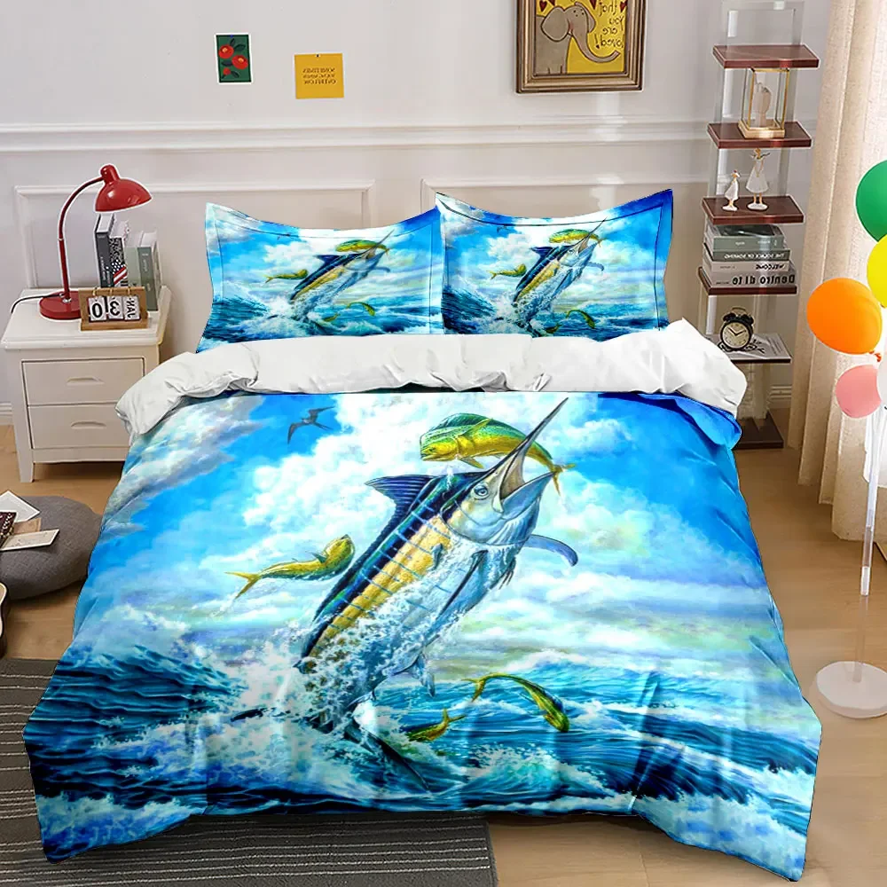 Fishing Enthusiast Ocean Artwork Set Multiple sizes kid's and adults' bedroom Exquisite 3PC bedding set, gift