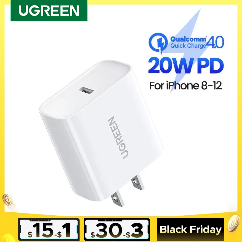 ใUS PlugใUGREEN Quick Charge 4.0 3.0 QC PD Charger 20W USB Type C Fast Charger for iPhone 15 14 13 Pro Xiaomi Phone PD Charger