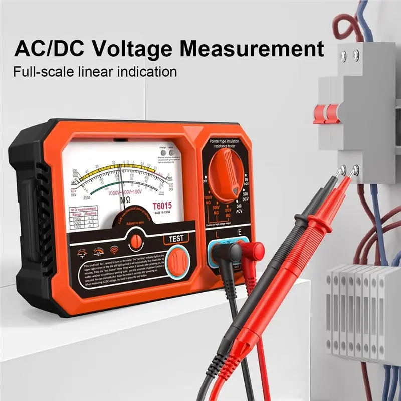 ABRW-AC DC Voltage Detection Pointer Insulation Resistance Meter 2000MΩ USB Rechargeable Megohmmeter For Electrical Testing