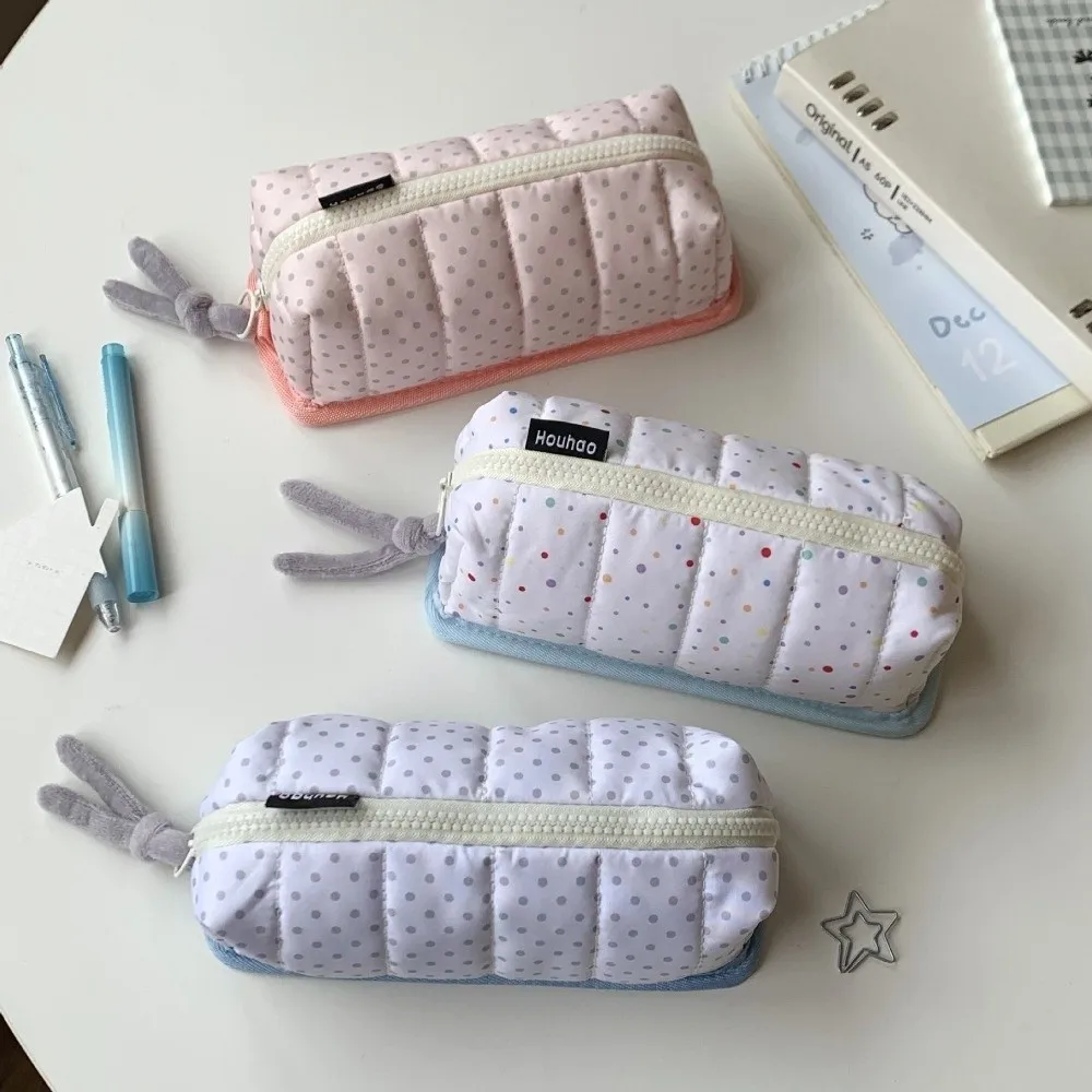 Fashion Large Capacity Pencil Case Portable Dot Pattern Pen Bag Creative Pencil Box School Supplies