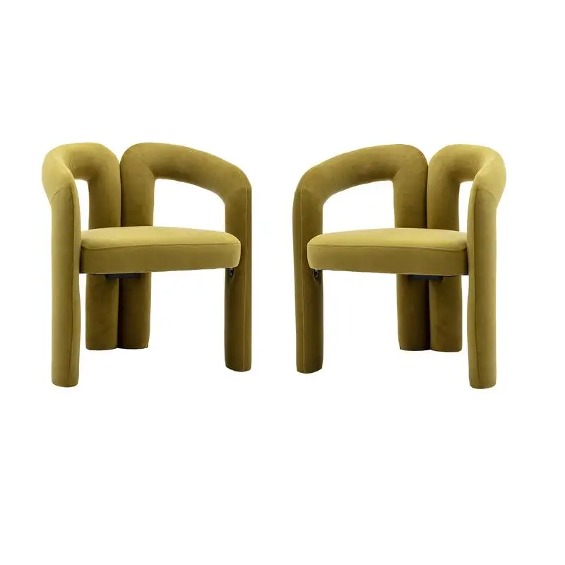 Set of 2 Contemporary Velvet Upholstered Barrel Accent Chairs for Living Room, Kitchen, Dining - Olive Green