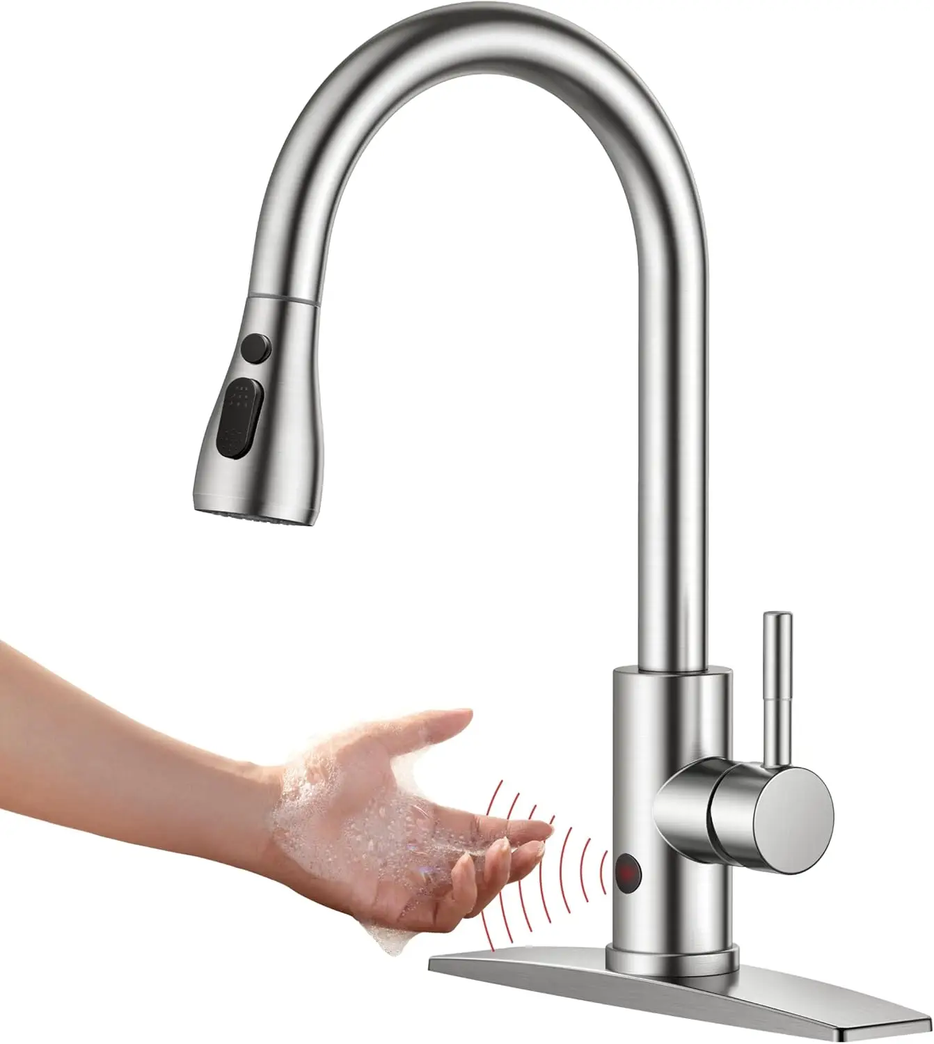 Touchless Kitchen Faucets, Brushed Nickel Kitchen Faucet with Pull Down Sprayer, Single Handle Smart Motion Sensor Kitchen Sink