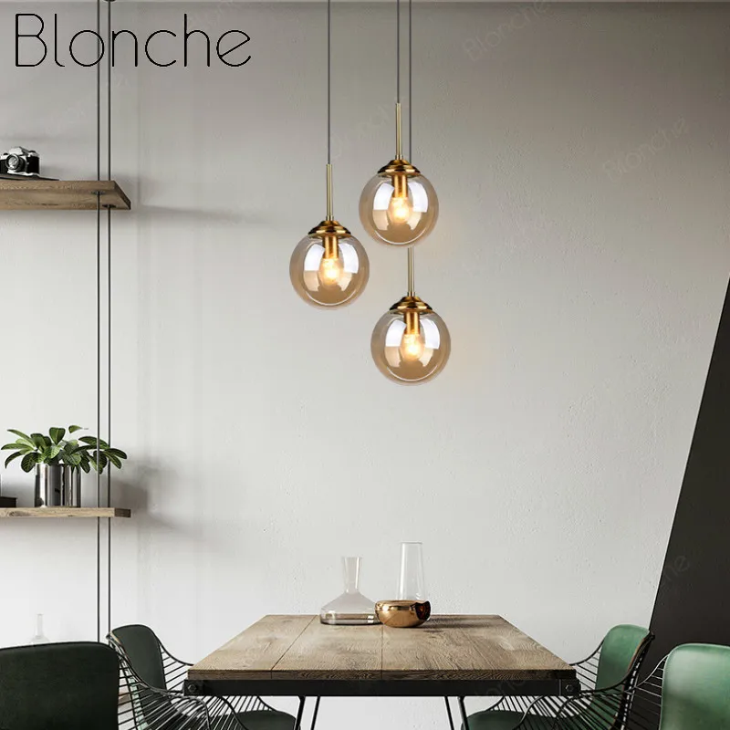 Noridic Led Pendant Lights Loft Hanging Lamp Gold Glass Light Fixtures for Living Room Bedroom Kitchen Luminaire Home Decor E14