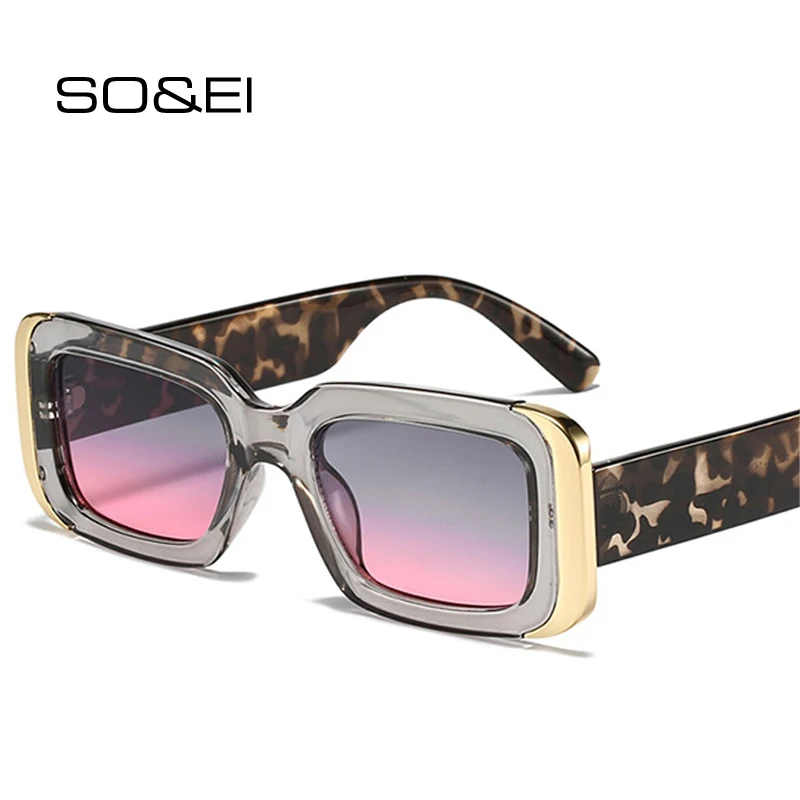 

SO&EI Fashion Rectangle Sunglasses Women Shades UV400 Retro Brand Designer Men Jelly Color Gradient Square Sun Glasses