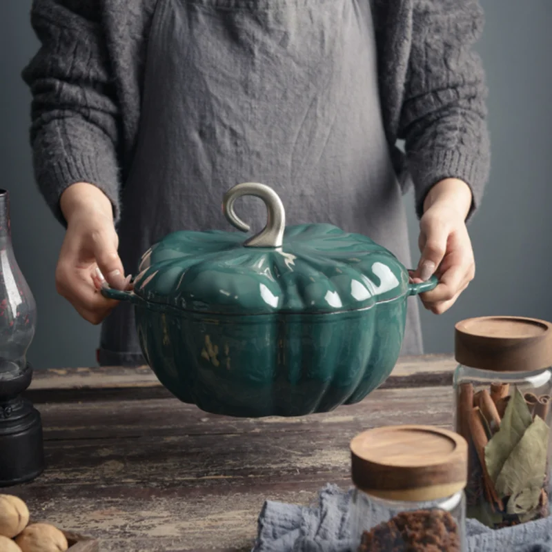 Enamel Cast Iron Pot Pumpkin Cocotte Dutch Oven 3.5 Quart Burnt Orange Casserole Pot with Lid