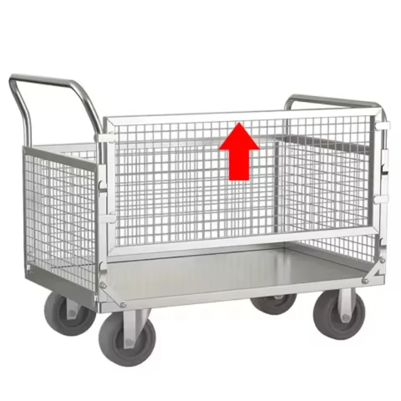 تحميل عربة يدوية قابلة للطي بوزن 500 كجم مع ألواح جانبية شبكية لنقل جرد السوبر ماركت وبيع السوق الخارجية #4