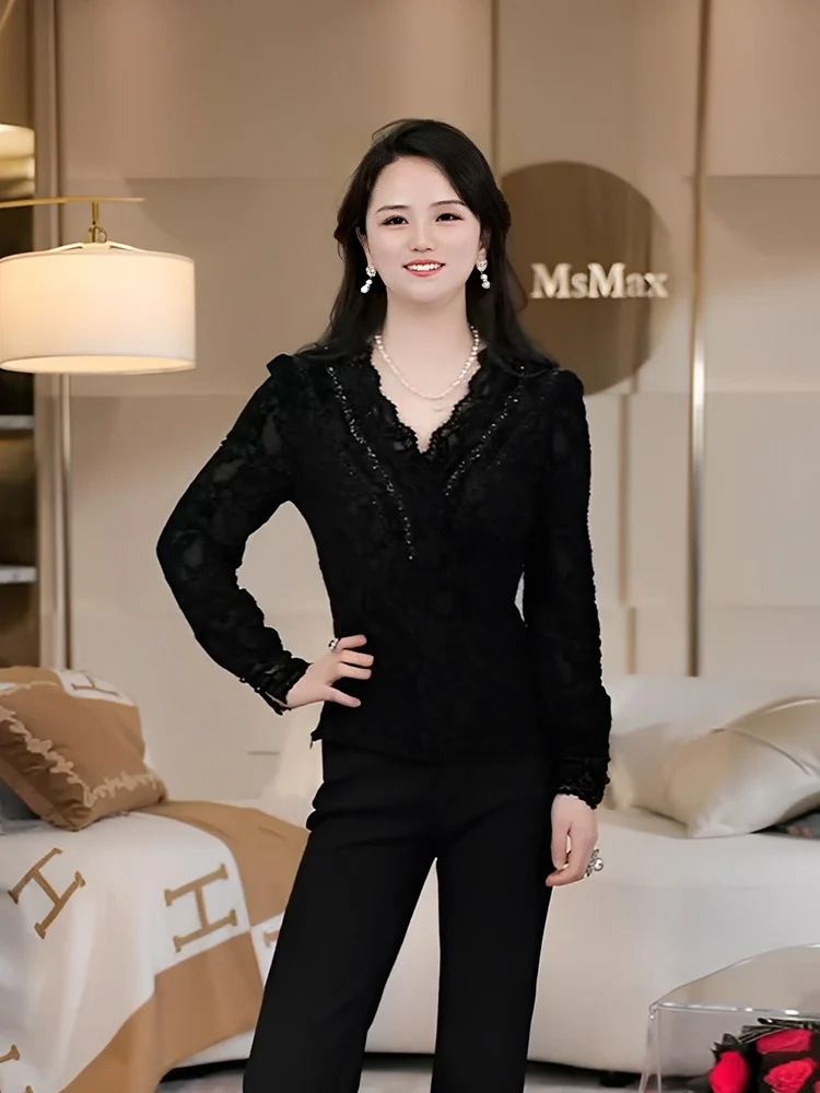 

Женский вязаный свитер Bla Lace Base с длинным рукавом и V-образным вырезом, французский стиль, весна-осень, новый дизайн, стандартный крой