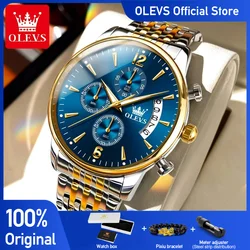 OLEVS Men's Watches Classics Three Small Dial Original Quartz Watch for Man Waterproof Stainless Luminous Date Fashion Trend