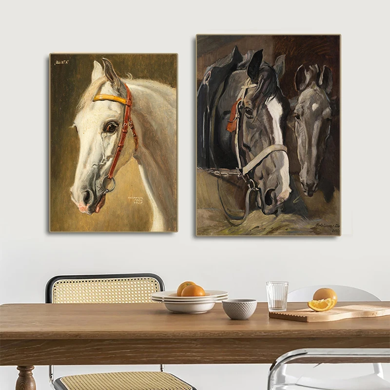 Retro Middle Ages Antique Posters Horse Animals Landscape Prints Canvas Painting Wall Art Pictures for Living Room Home Decor