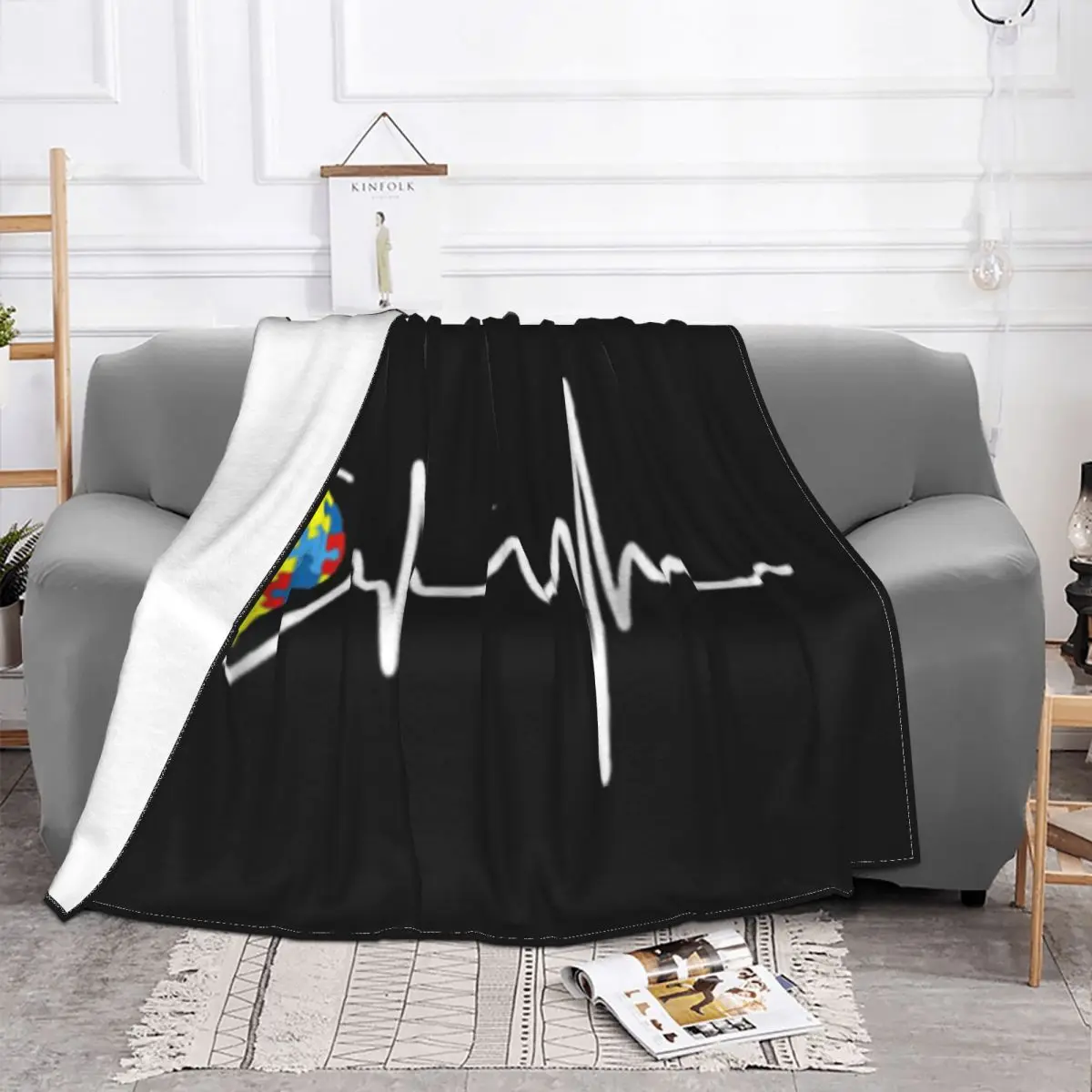 Autism Awareness Heartbeat Breathable Kawaii Tops Wholesale Good Quality Customized Mens Splicing Autumn Throw Blanket