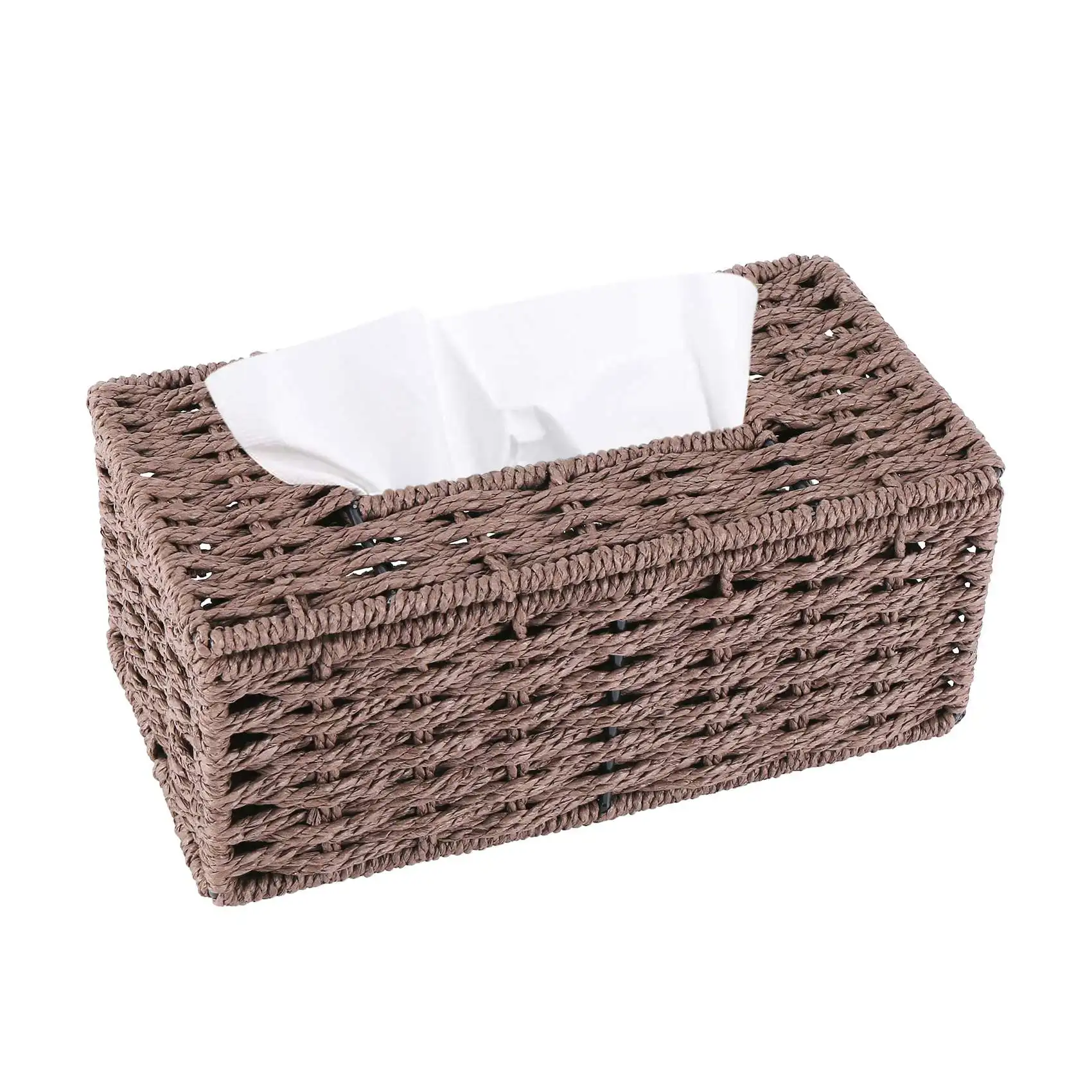 

Rattan Tissue Box, Vintage Napkin Holder, Case Clutter Storage Container Cover, Living Room Desk Decoration (Coffee)