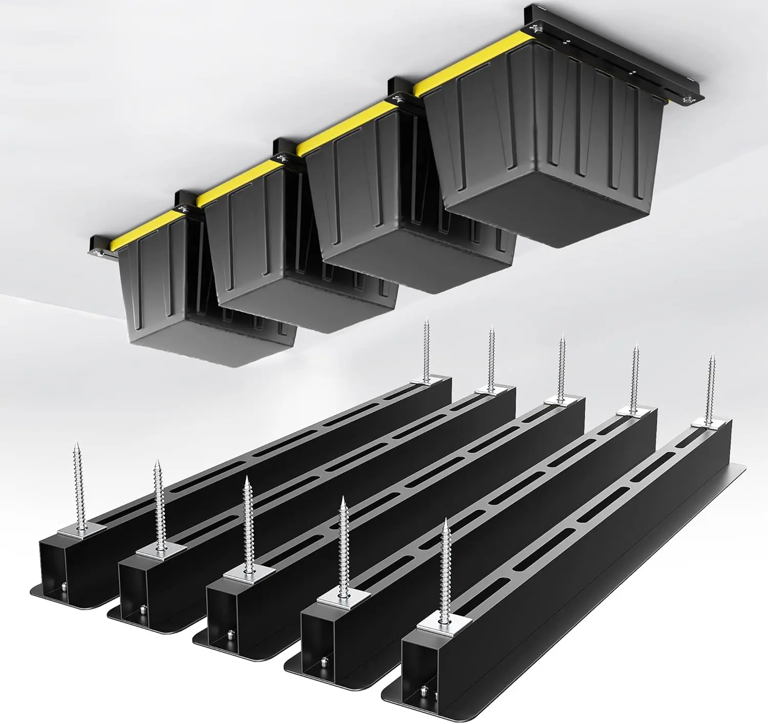 

Потолочная система хранения, сверхпрочная потолочная стойка для гаража, регулируемая потолочная система хранения контейнеров, 5 комплектов для 4 контейнеров
