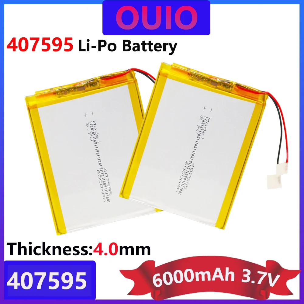 1-4pcs 3 Line Polymer Battery 3.7V Lithium Polymer Battery 407595 6000MAH Game Machine MP3 MP4 MP5 Lithium Battery GPS Navigator