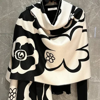Elegant Floral Acrylic Cashmere Scarf 1