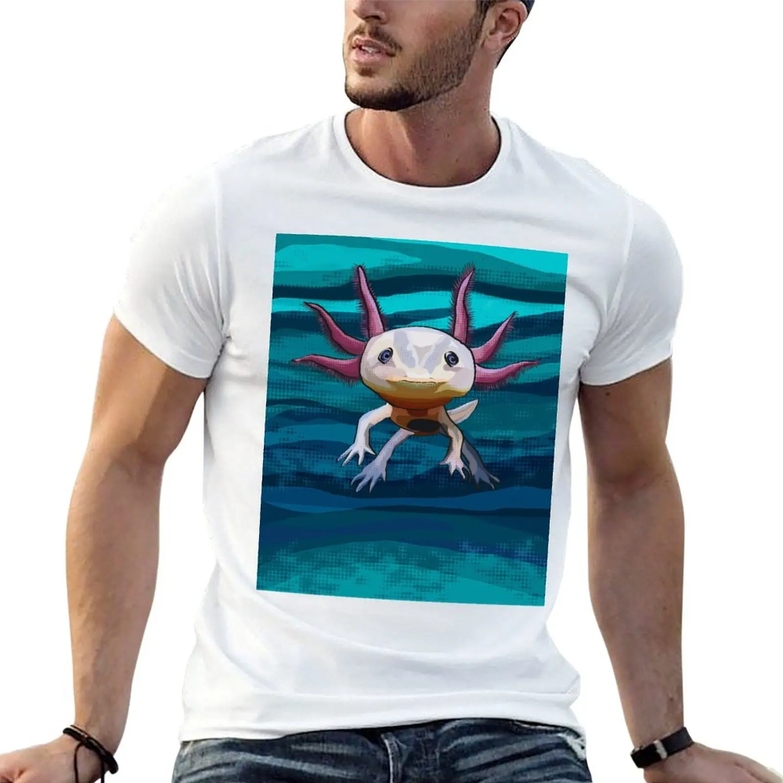 

Axolotl with water background T-Shirt t shirts for man slim fit t shirts for man graphic funny cotton t shirt man T-Shirt