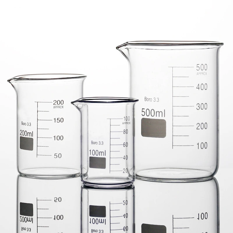 4pcs/set 50/100/250/500ml Glass Beaker for Laboratory Tests, Measuring Cup Volumetric Glassware for Lab Experiments e