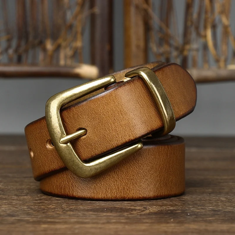 genuine-leather-belt-men's-bule-waed-smooth-top-layer-tanned-belt-copper-clasp-waist-belt-faionable-accory