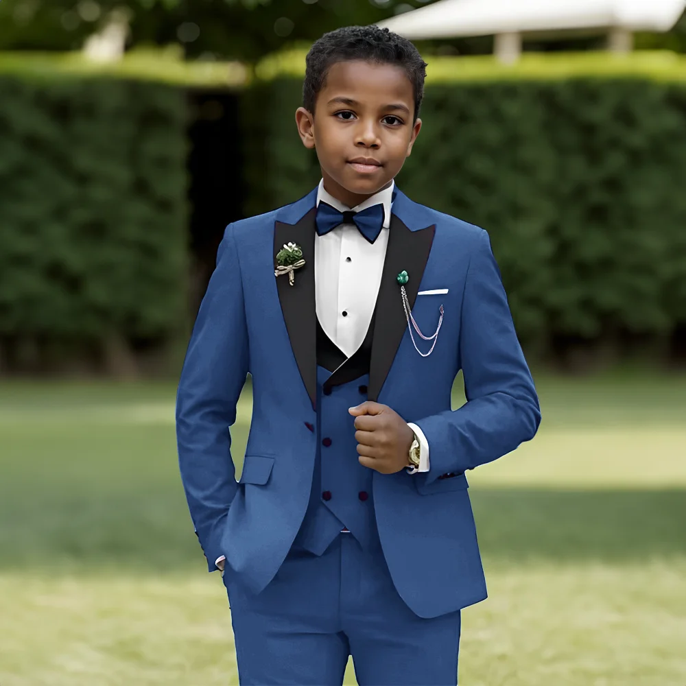 Pink Boys Suit 3 Piece Set Formal Jacket Pants Vest Kids Wedding Tuxedo Custom Blazer 2-16 Years Old