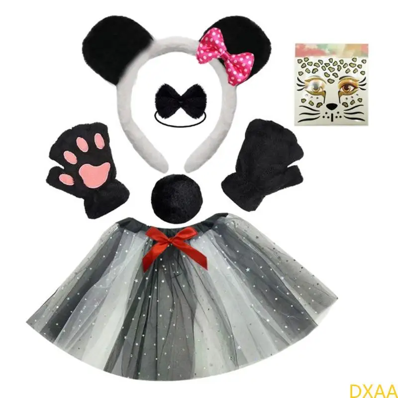 DXAA PANDA ASSUTORIALS EARS TEALHER TUTU HALLOWEEN Animal Cosplay Props #5
