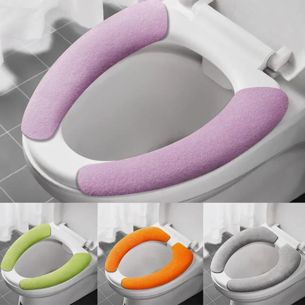 Toilet Seat Cover Soft Closestool Paste Solid Color Toilet Sticky Seat Pad Washable Bathroom Warmer Seat Lid Cover Pad