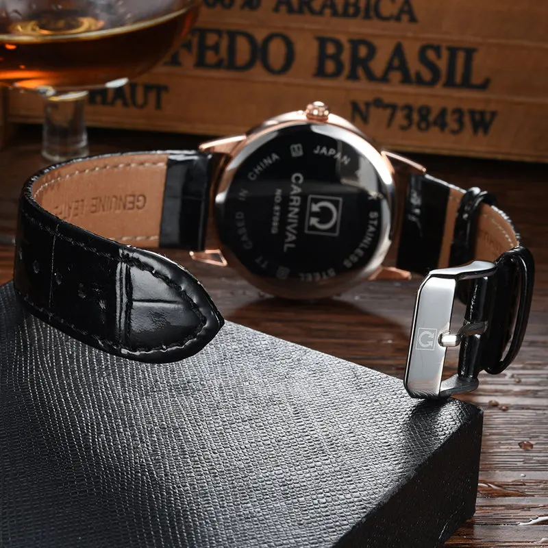 Relogio Masculino CARNIVAL Fashion Business Watch for Men Brand Luxury Small Second Quartz Wrist Watch Waterproof Reloj Hombre