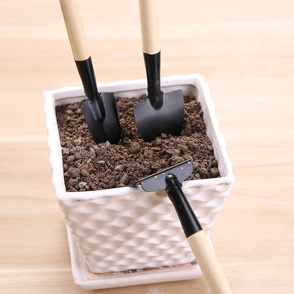 3pcs Set Mini Gardening Potting Tools Portable Wooden Handle Shovel Rake Shovel Multifunctional Household Plant Bonsai Tools