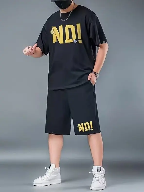 

Мужской комплект из футболки и шорт больших размеров из ледяного шелка: комфортный, дышащий, летний, эластичный, с охлаждающим эффектом, для повседневной носки