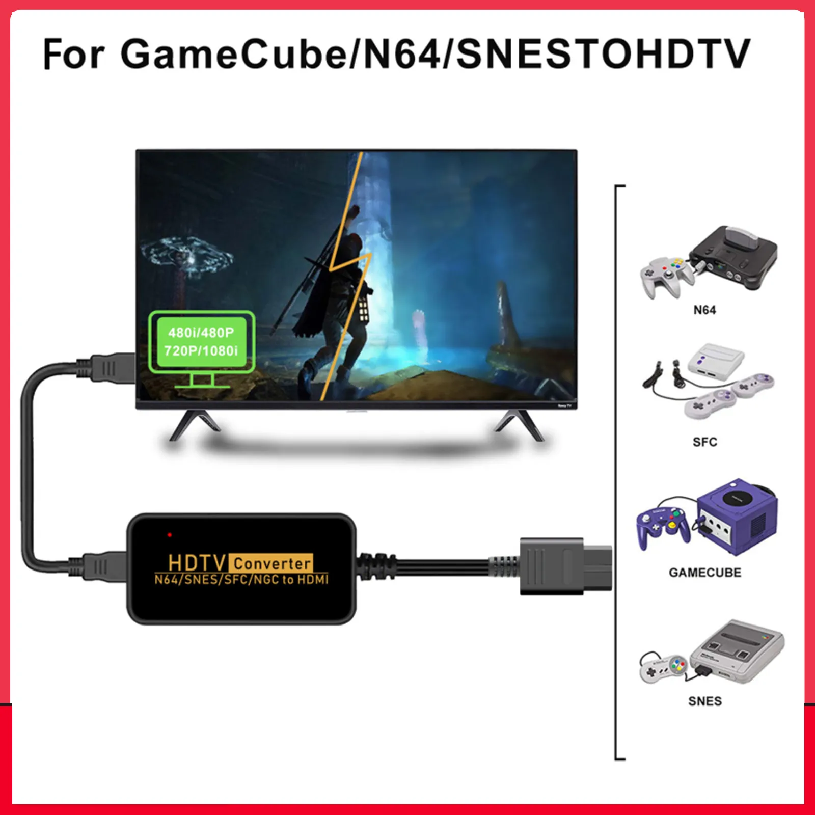 Convertidor Hisewen N64 a HDMI, adaptador Gamecube HDMI, cable HDMI para Nintendo 64/ Gamecube/SNES/SFC/NGC HDTV Converter