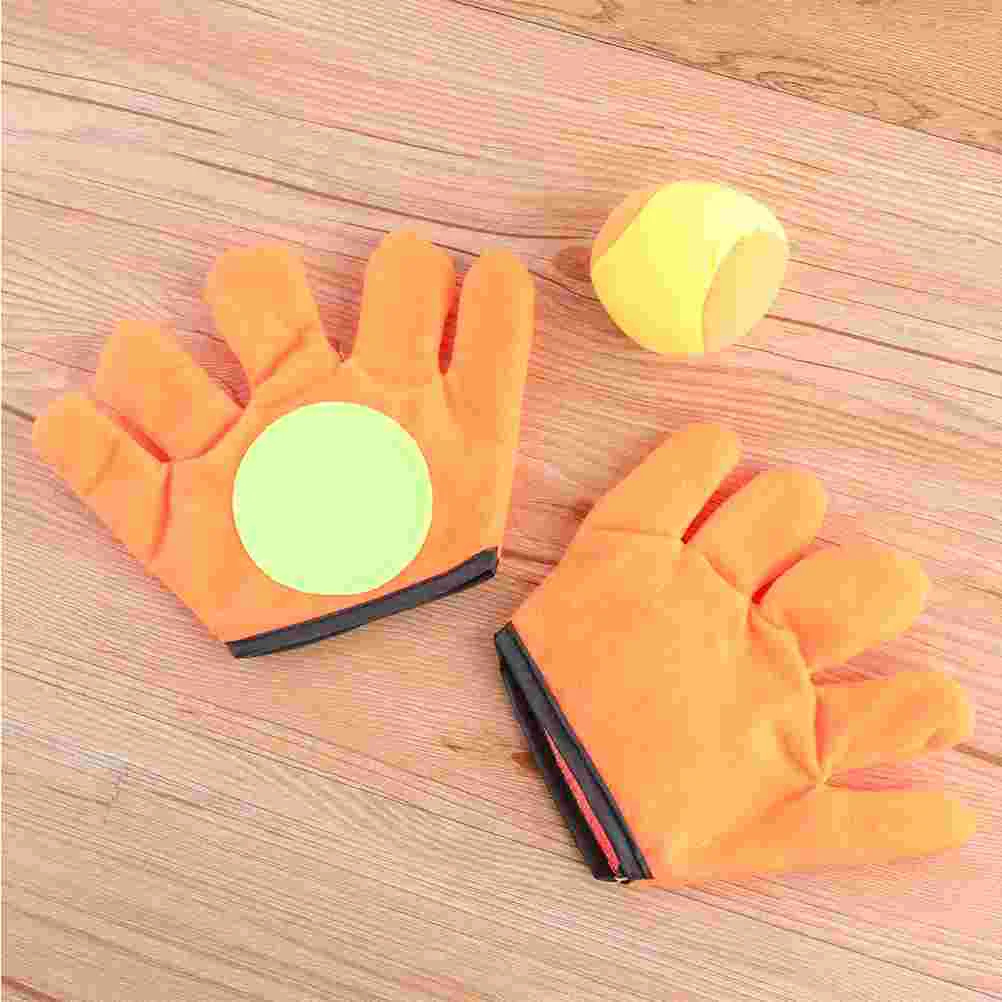 2 Pairs Outdoor Plush Sports Toys Funny Sticky Ball Gloves Toy Cartoon Tossing Ball Gloves Toy Educational Throwing Catching