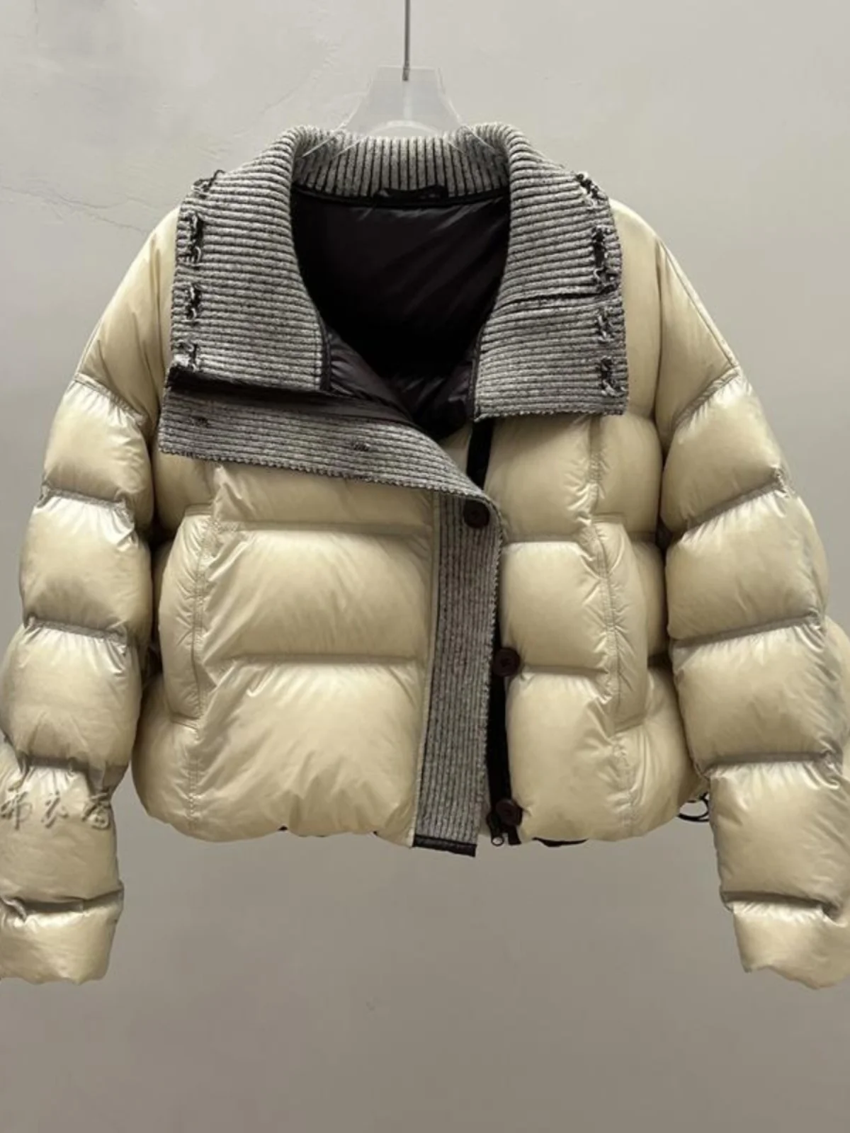 Faionable malha ort down Jaet branco Du pena casaco de pão de alta qualidade coreano Sle corte reto commute vento inverno Ne...