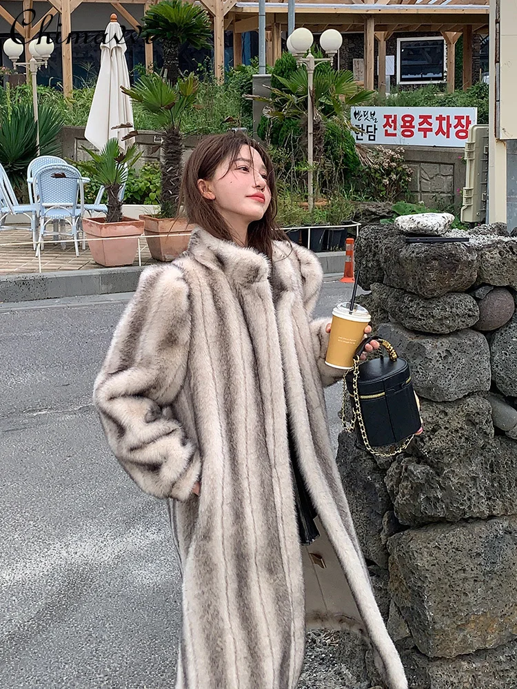 High-end Retro Cross Mink Fur Jacket Women's 2025 Winter New Fashion Loose Warm Fur Integrated Mink Long Elegant Faux Fur Coat