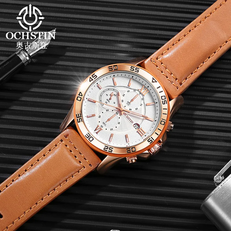 Foreign trade hot-selling watch brand OCHSTIN multi-functional quartz men's calendar leather sports watch
