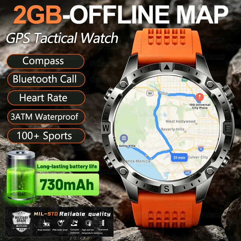 Outdoor GPS Smartwatches 730mAh Battery Offline Map Compass 
