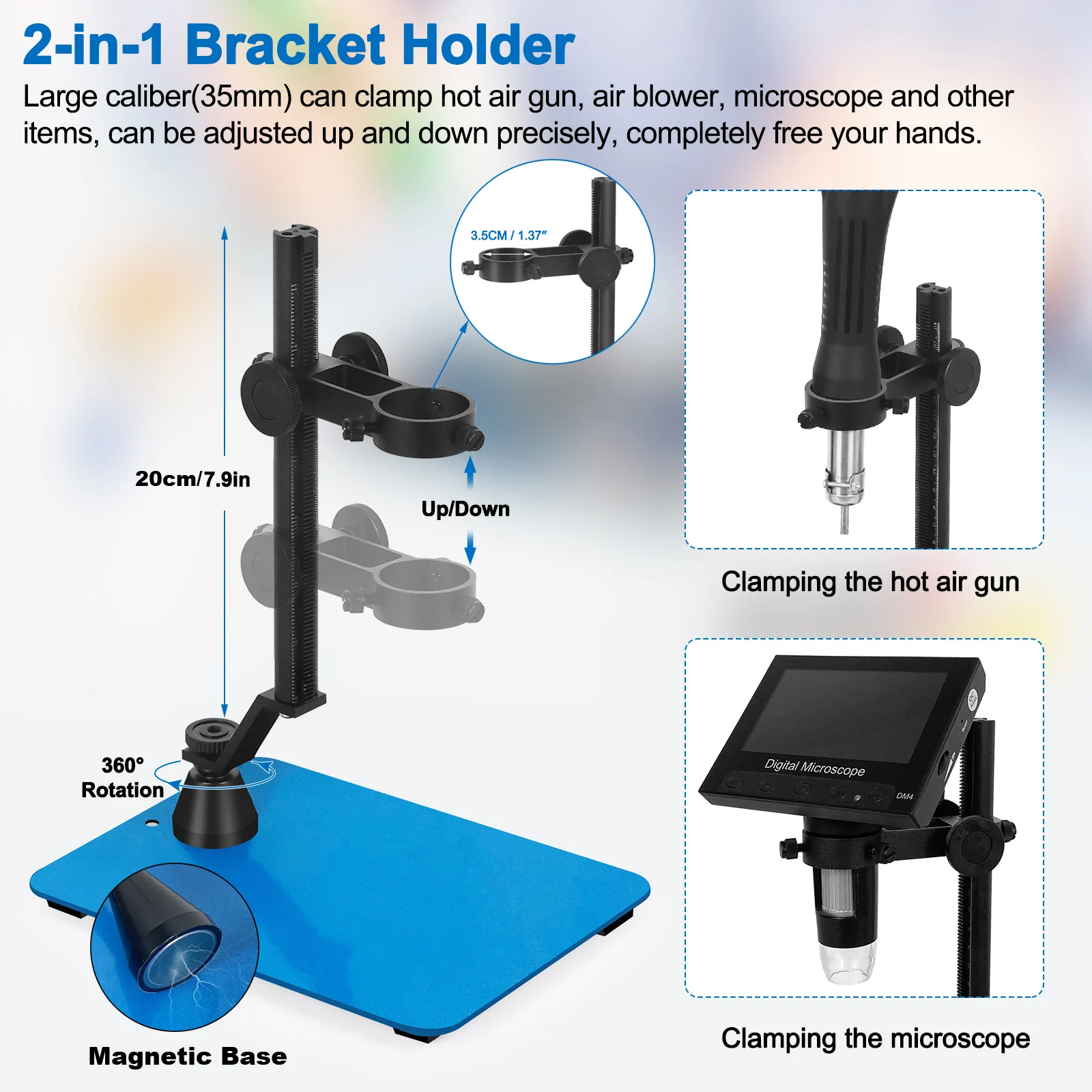 Toolour Magnetic Helping Hands Soldering Third Hand Tool with LED Magnifying Lamp PCB Holder Flexible Arms for Soldering Station