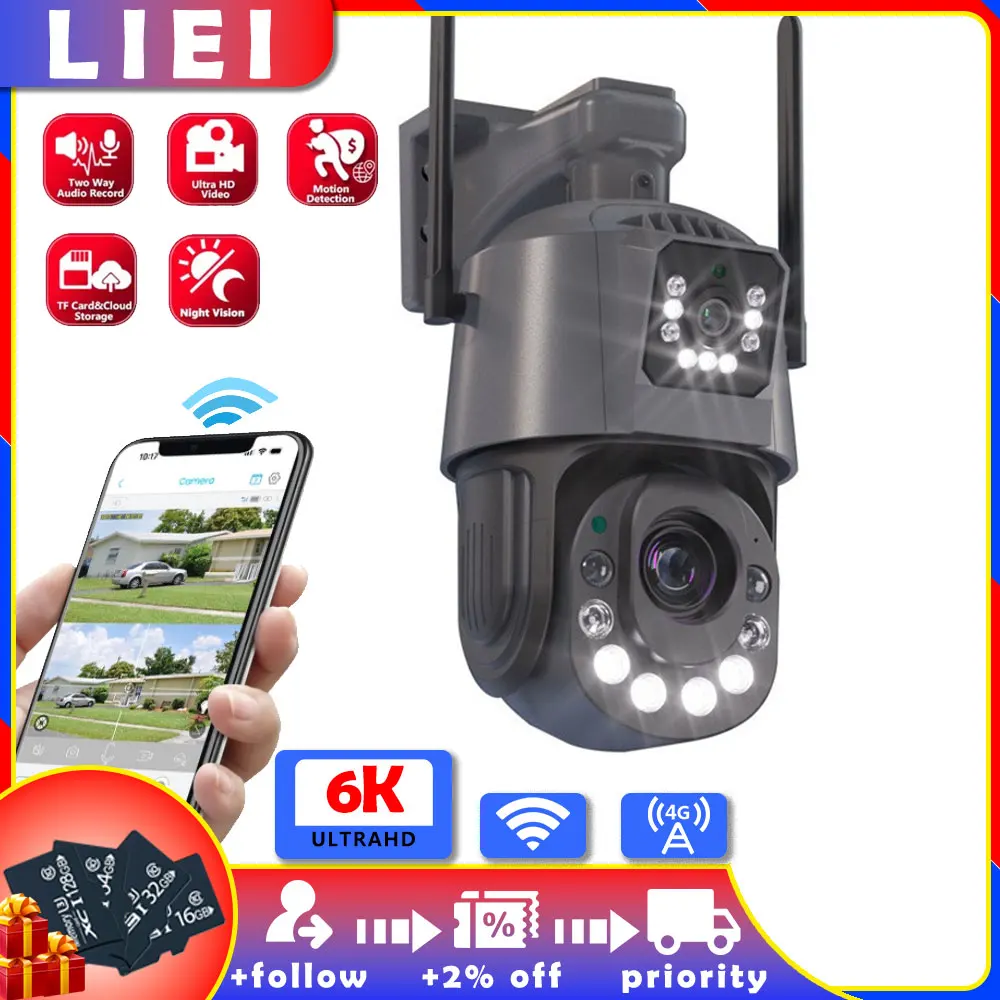 

LIEI 6K 9MP Metal Dual Lens PTZ Wifi 4G Camera Outdoor 30X 50X Optical Zoom Human Detection 200M Night Vision IP Cameras iCsee