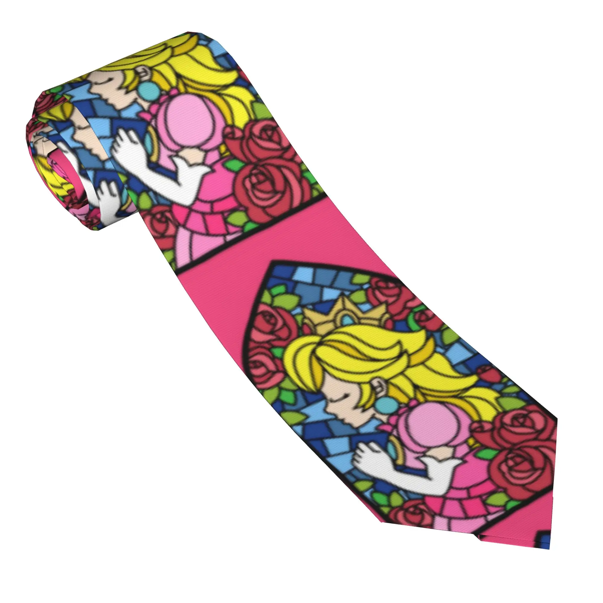 Neckties Princess Peach Lovely Men Fashion Polyester 8 cm Wide Neck Ties Super Mario for Mens Suits Accessories Cravat Wedding