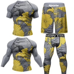 MMA Boxing Set Compression Men Sport T-shirts+Pants Rashguard Jitsu Bjj Rash Guard KickBoxing Shorts Muay Thai Jersey Fightwear